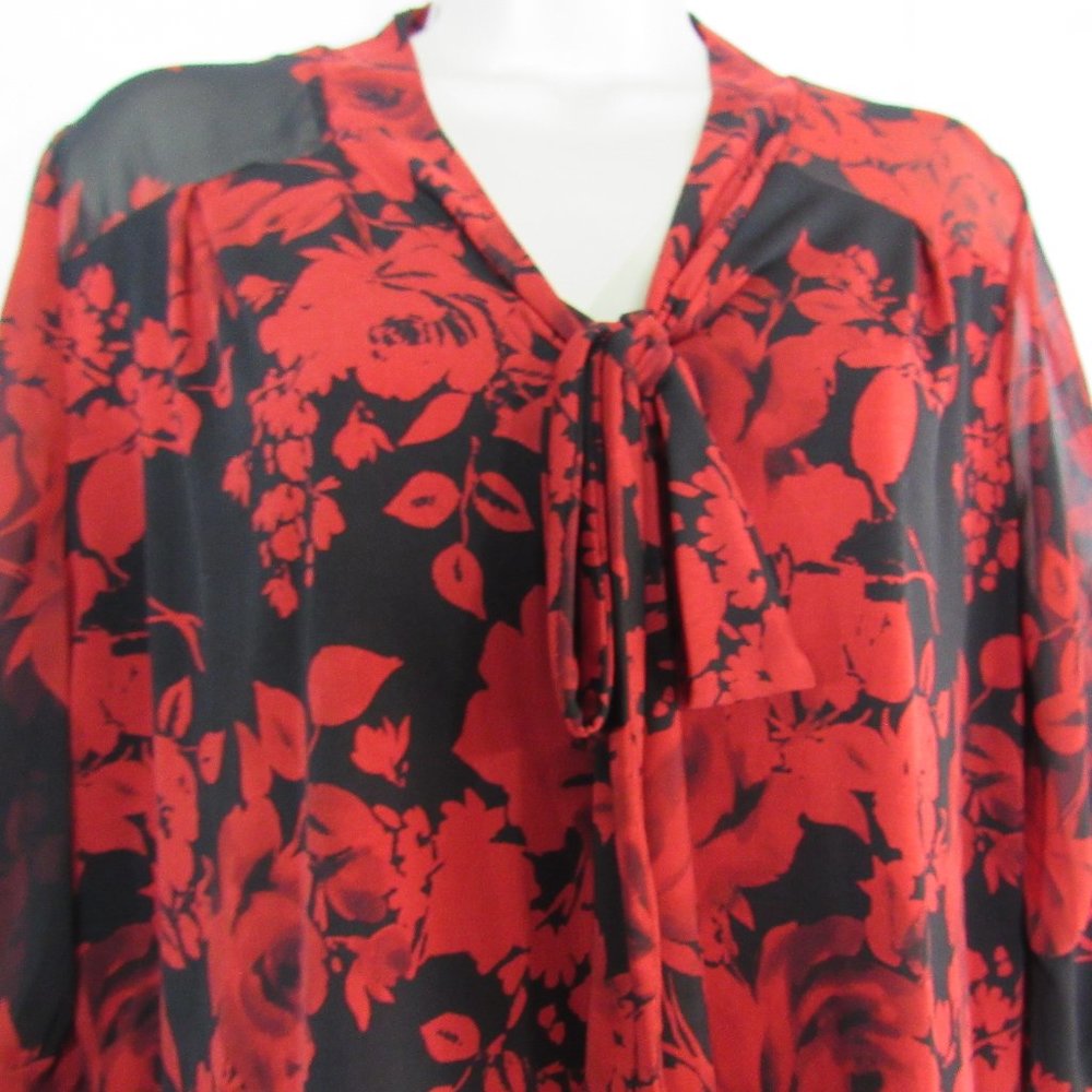Atelier 29 Women's Floral Print Blouse Top Size L Red/Black - Picture 4 of 8